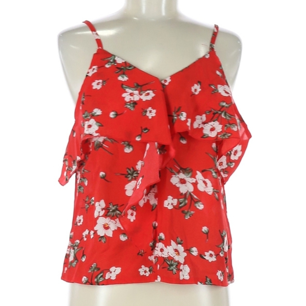 Tropical women floral sleeveless tank sz M red